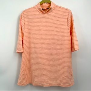 H By Halston Striped Slub Knit Mock Neck Top Size L Peach Sorbet color